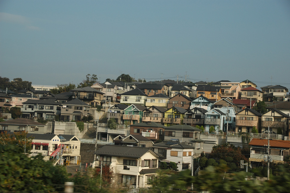 NRT Yokohama japanese houses seen from Shinkansen bullet train from